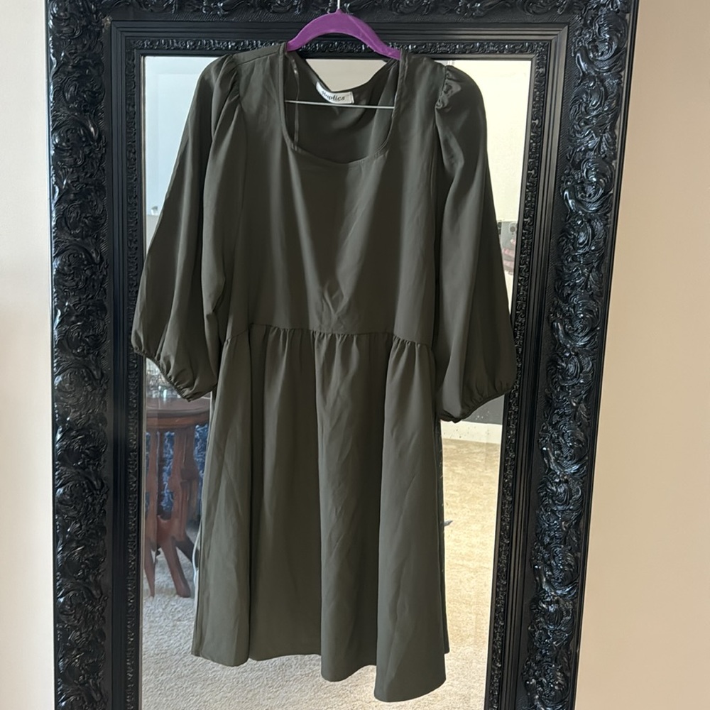 Haptics Olive Green Flowy Knee Length Dress